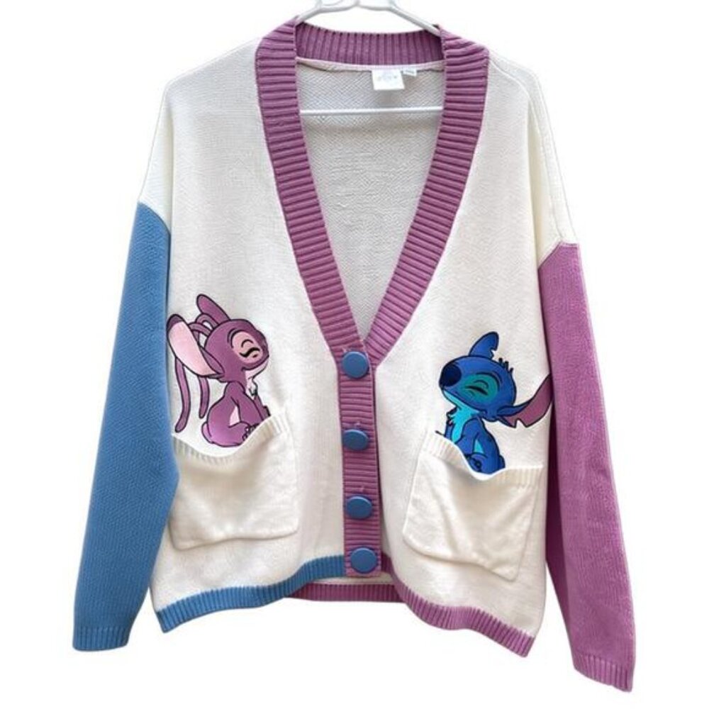 Disney Lilo & Stitch - Stich and Angel Color Block Cardigan Sweater L